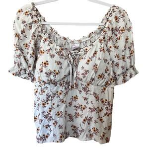 Baby Doll Top Crop Puff Sleeve Floral Y2K Smocking Milk Maid XXL No Boundaries